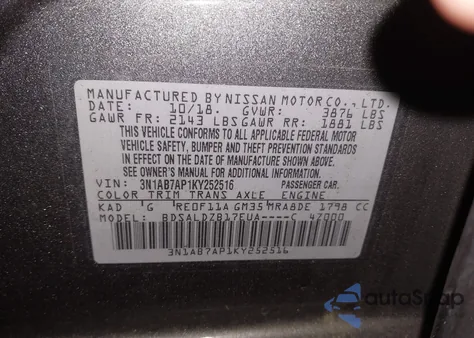 2019 Nissan Sentra Sv from USA, damaged, VIN 3N1AB7AP1KY252516